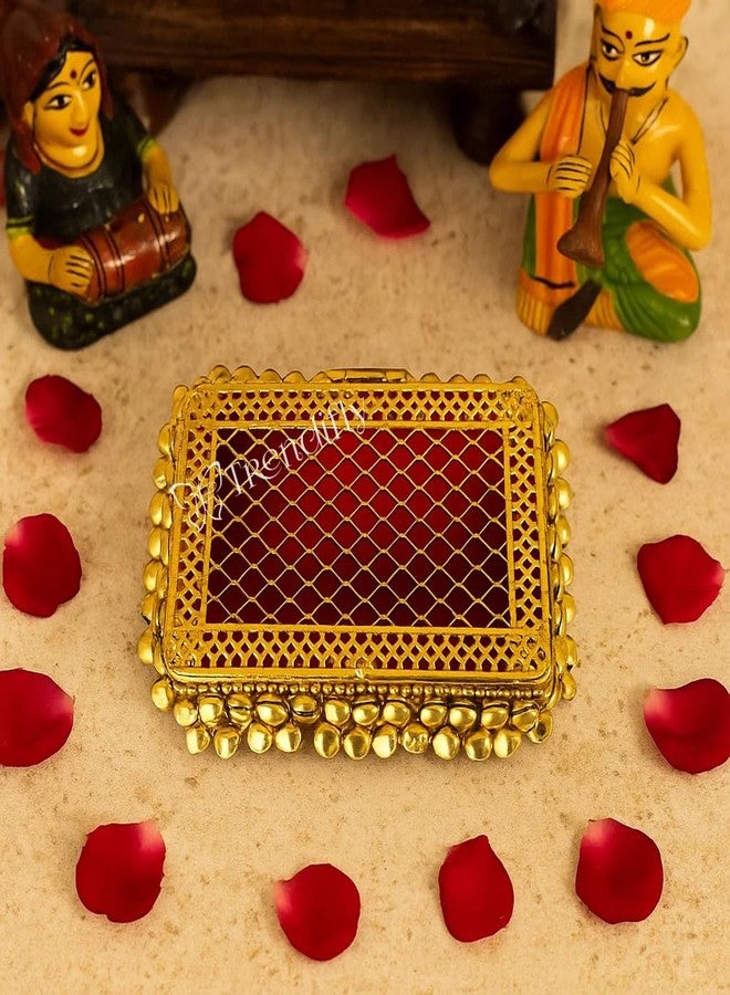 Trendifly Ghungroo Metal Shagun Silver Gold Coin Sikka Chain Storage Anklet Holder Box | Gifting Purpose Decorative Ginni Dibbi | Wedding House Ceremony Pooja Babyshower Rakhi Diwali Return Gift Box - Image 1